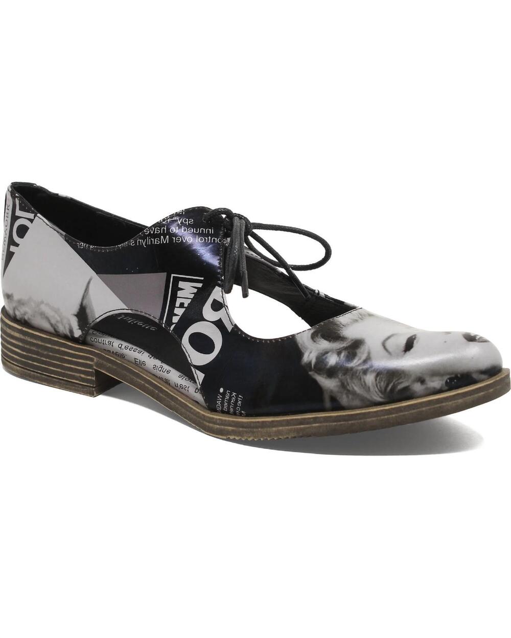NEW DJANGO & JULIETTE women's keeria shoes in newsprint-black leather